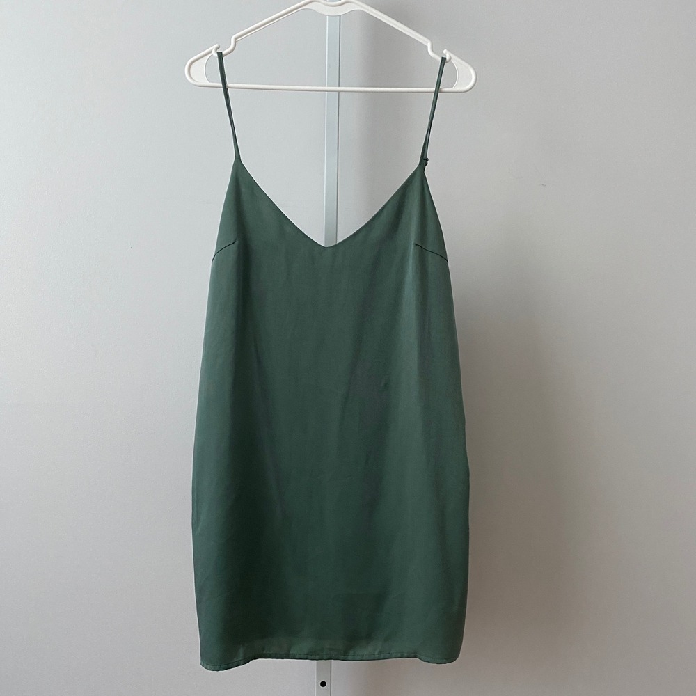 Blue Blush Satin Boho Beachy Relaxed Slip Dress Large Green